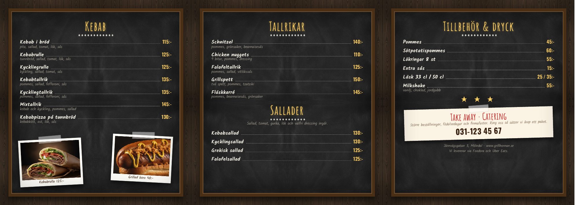 Grillhörnan, insida med kebab, tallrikar och tillbehör