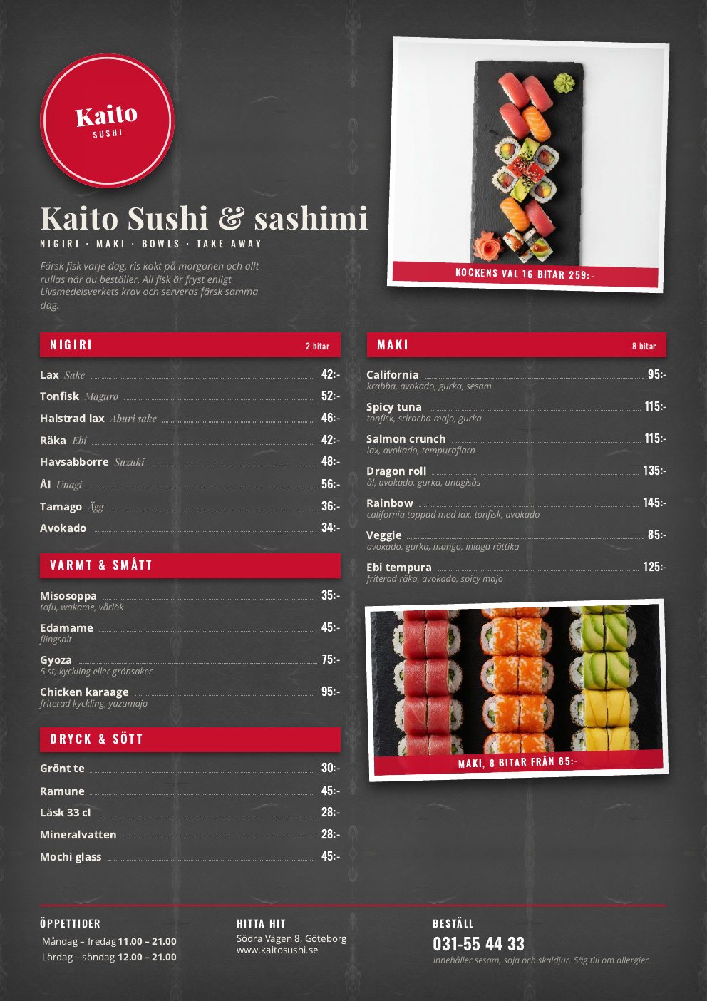 Kaito, sida 1 med nigiri och maki